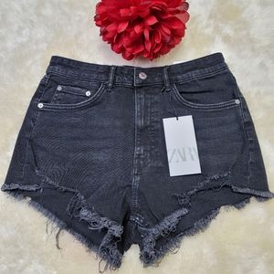 Zara black ripped denim shorts size 6